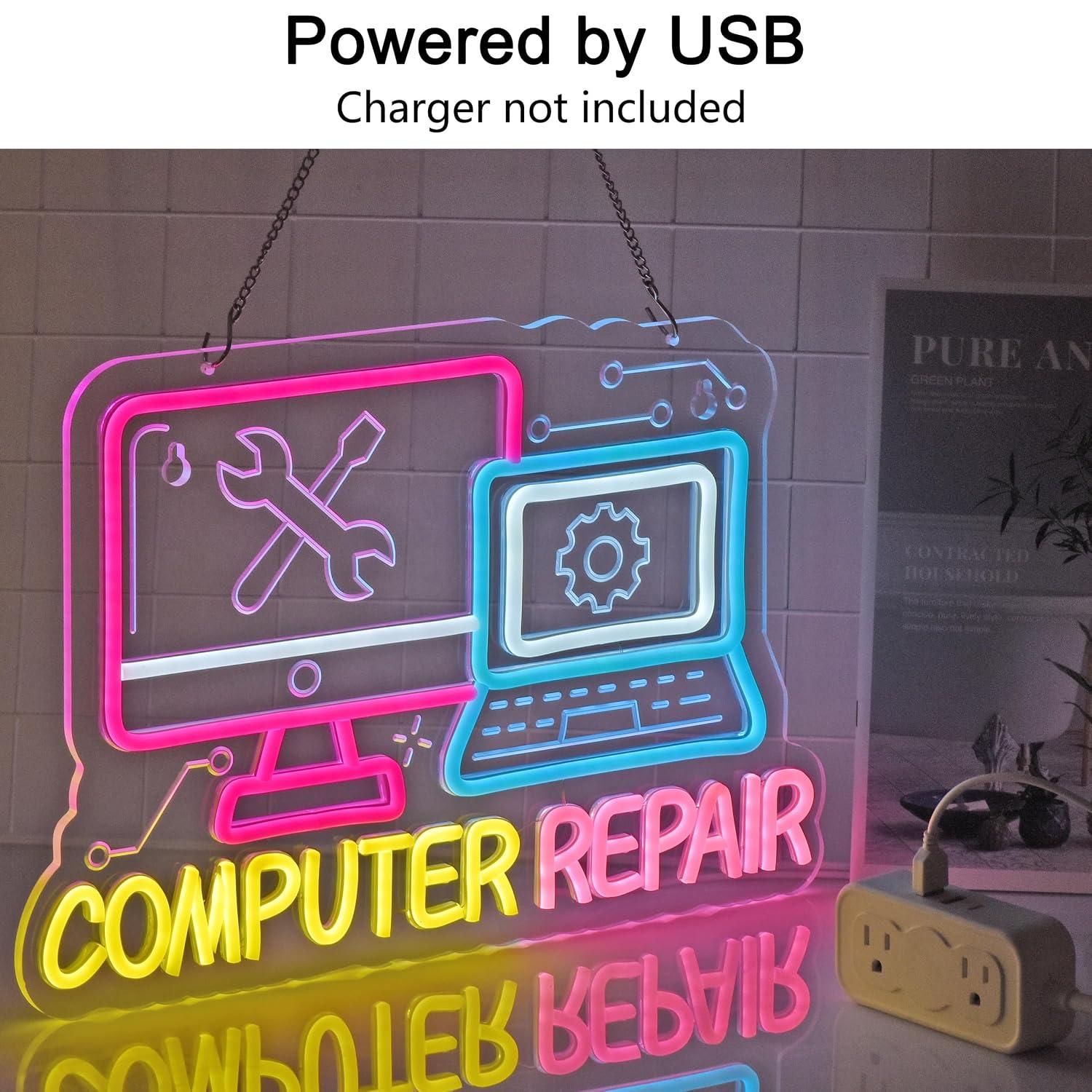 Computer Repair Neon Sign USB  - Electronics Repair Store review and price